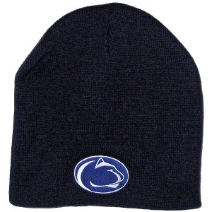 navy knit hat with stitched Penn State Athletic Logo